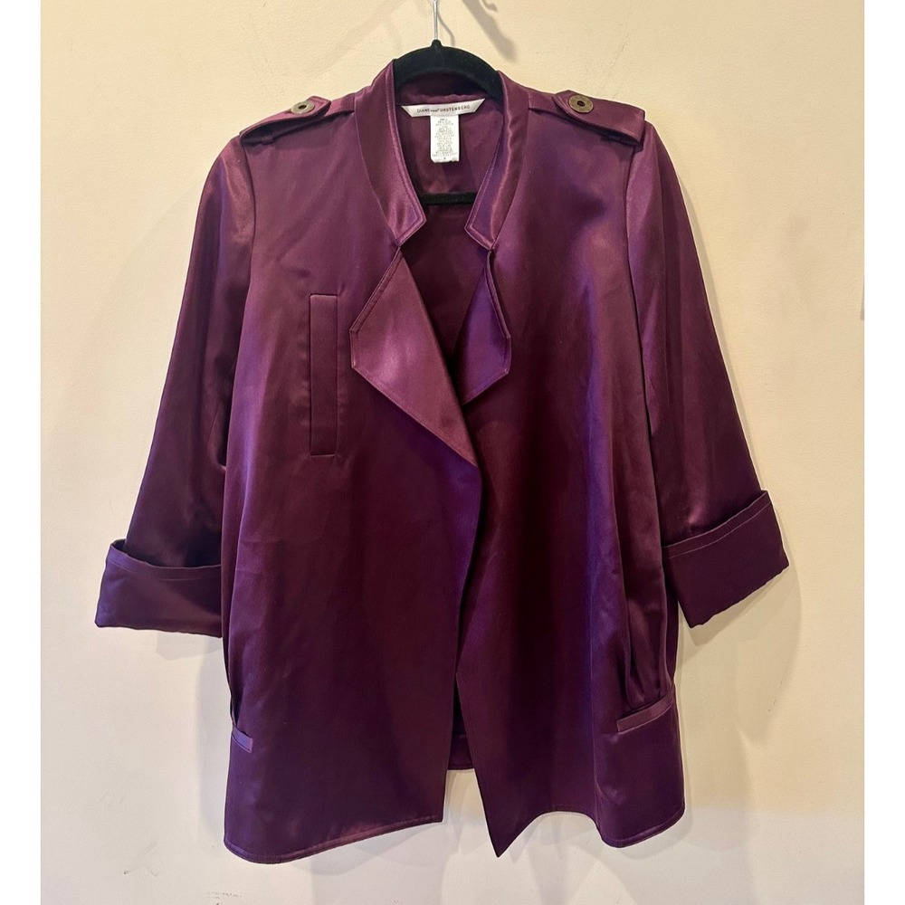 Diane Von Furstenberg Burgundy Silk Blend Blazer Sz 4 Designer‎ Royal Open Front
